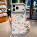 Transparente MagSafe Blumen Handyhülle Detail mit Strass Kamera und Kirschen Design. - Regenbogen Blumenfeld