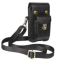 Universal 6.9 inch vertical phone holster bag with shoulder strap for daily outdoor use. - Black