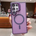 Coque de téléphone magnétique mate avec protecteur de caméra compatible Samsung Galaxy - Galaxy S25 / Violet Foncé