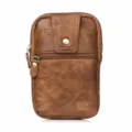 Brown leather phone waist pouch, double zipper multi-functional belt holster case. - Dark Brown / 6.5 Inch