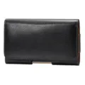 Vue détaillée d'un étui de téléphone horizontal en cuir texturé noir avec clip de ceinture. - Noir / Universel 4,7 Pouces