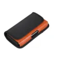 Detailed view of the brown leather and black nylon tactical phone waist pouch clip. - Universal Within 154mm Length / Brown
