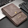 Vista dettagliata della custodia da cintura in pelle marrone, universale per smartphone con clip. - Stile Universale Grande da 6,5 Pollici / Grigio