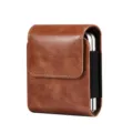 Brown leather folding phone case detail, sheep pattern flip holster with elastic side band. - Brown / For Z Flip 3/2/1 5G