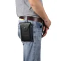 Étui de téléphone portable en cuir noir pour homme avec clip de ceinture pour le quotidien. - Grand (12x18.5x1cm) / Noir