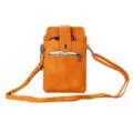 Borsa a tracolla per cellulare in pelle arancione con tasca con zip e tracolla. - Giallo