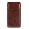 Brown leather phone holster, vertical pouch with magnetic closure and belt loop for men. - Universal Within 154mm Long / Dark Brown