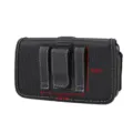 Men's black fabric horizontal mobile phone waist pouch with belt loop and clip for work. - Compatible with iPhone 13 / Black