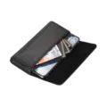 Black leather horizontal phone holster with belt loop, card slots, and secure magnetic closure. - 5.2/6.1 Inches / Black