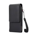 Black leather vertical phone holster pouch with belt loop and strap for smartphone. - Black / 5.5-6.5 Inch
