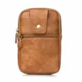 Brown leather waist bag detail, multi-pocket phone pouch and belt loop design for outdoor use. - Dark Brown / 6.5 Inch
