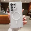 Coque de téléphone magnétique translucide givrée avec support de caméra en métal. - Blanc Transparent