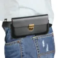 Black leather waist belt holster pouch for smartphone business casual daily use universal fit. - 4.7 Inch / Black
