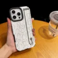 Coque de téléphone en motif peau de serpent avec lanière pour iPhone 16 Pro Max. - Avec Dragonne / iPhone 16 / Blanc Argenté