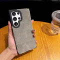 Funda de teléfono de ante gris para Samsung S24 Ultra S25, funda protectora retro de negocios. - Galaxy S25 / Gris claro