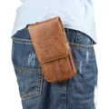 Leather phone holster waist bag with card slot, professional belt clip pouch for daily use detail. - 4.7 Inch / Brown
