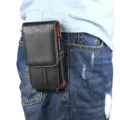 Black leather texture vertical phone holster waist pouch for smartphone daily use detail - 4.7 Inch / Black