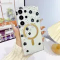 Magnetic phone case for Samsung S26 Ultra with chic black and white flower pattern and gold ring. - Style C2 / Galaxy S26