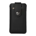 Black leather vertical phone holster case with card slot and magnetic snap button. - Black
