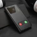 Premium leather flip phone case with dual window view for business daily use. - iPhone 12 Pro Max / Black
