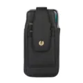 Funda de cuero vertical para teléfono con ranuras para tarjetas y trabilla de cinturón - Negro