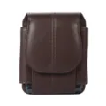 Funda tipo riñonera de cuero genuino para teléfono móvil plegable color marrón bolsa - Marrón Oscuro / Tipo Plegable Universal
