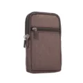 Brown canvas zipper phone waist bag multi-compartment portable pocket pouch detailed view - Brown / Universal 6.5 Inch (And Below)