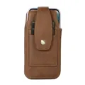 Funda vertical para teléfono móvil de piel sintética marrón con tarjeteros y clip para cinturón. - Marrón Claro