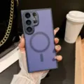 Magnetic matte phone case compatible with Samsung Galaxy Ultra series, stylish square edge design. - Dark Blue