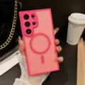 Pink magnetic phone case compatible with Samsung Galaxy, matte translucent back cover, wireless charge. - Rose Red / S26 Ultra
