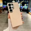 Huidvriendelijk magnetisch telefoonhoesje voor Samsung, valbestendige hoes detail. - Woestijngoud