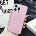 Funda de teléfono magnética con textura de concha brillante rosa para iPhone 15 16 Pro Max - iPhone 17 / Rosa (Magnético)