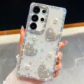 Bling rhinestone diamond IMD transparent phone case with cute pearls and shining stars for luxury. - Star Clear and Pearl Heart (S26)