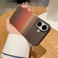 Detailed view of the gradient checkered phone case showing fine texture and precise cutouts. - iPhone17 / Sunset Purple