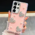 Pink rhinestone pearl phone case for luxury sparkling cute heart design back cover sleek - Samsung S26 / Glitter Light Pink