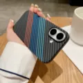 Carbon fiber texture phone case with colorful stripes compatible with iPhone series. - iPhone17 / Tricolor Theme