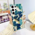 Clear phone case with luxury blue and gold ginkgo leaf pattern, elegant design for daily use. - Style C4 / Galaxy S26