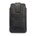 Étui de téléphone en cuir litchi noir avec passant de ceinture et poche externe. - 4,0 Pouces / Noir
