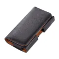 Détail de l'étui de téléphone en cuir grain litchi noir, pochette de taille pratique. - Petit (2.8 Pouces)