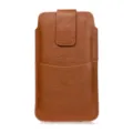 Pochette de téléphone en cuir texturé marron avec poche avant et passant de ceinture. - 4,0 Pouces / Café