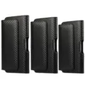 Detail view of black carbon fiber pattern universal phone holster pouch with belt clip design. - 5.2-6.1 Inch / Black