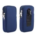 Dual-compartment waterproof waist bag with belt loop and carabiner for outdoor hiking. - Sapphire Blue