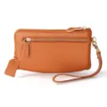 Brown genuine leather wristlet wallet zipper clutch phone bag with a detachable strap. - Universal 4.7 Inch / Brown