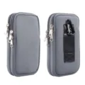 Grey dual-compartment phone waist pouch with carabiner, tactical belt bag for outdoor use. - Gray
