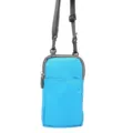 Blue canvas phone cross body bag with adjustable strap and secure zipper closure. - Sky Blue
