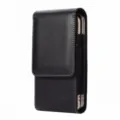 Black PU leather universal double layer phone holster detail view, belt loop tactical pouch. - Vertical Black