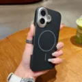 Black magnetic phone case for iPhone with silver camera frame and wireless charging ring. - Black / iPhone17