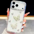 Glitzernde Schmetterling Handyhülle mit Perlen und Strass, luxuriöse Schutzhülle Hartschale. - iPhone17 / Glitzerweiß mit Schmetterlingen