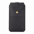 Premium vertical leather phone pouch case with flap snap button and front pocket design. - Wallet / 4.7 Inch Size / Black