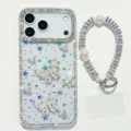 Glitzernde Strass Schmetterling Handyhülle mit Perlen Armband und praktischer Lasche. - iPhone17 / Klarer Stern mit Schmetterlingen und Armband